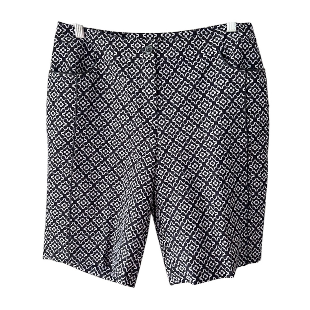 NWOT EP Pro Active Black White Golf Shorts Geometric Flat-Front SZ 8
